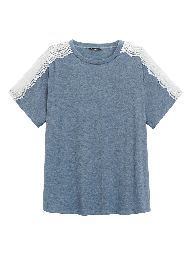 Solid Contrast Lace Heather T-shirt