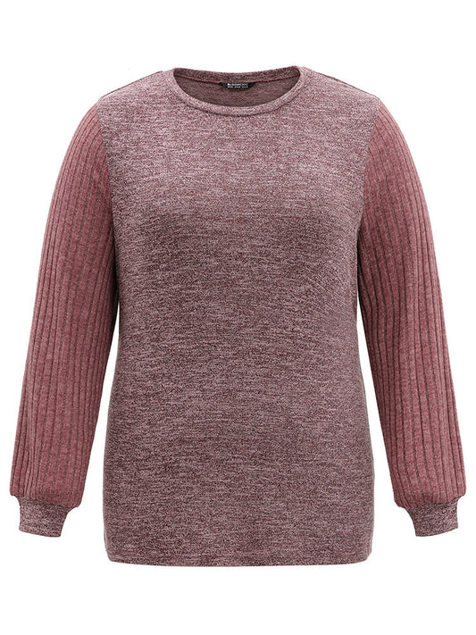 Heather Plisse Patchwork Crew Neck T-shirt