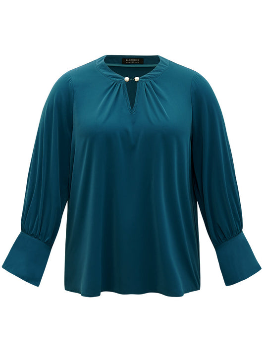 Plain Pearl Beaded Plicated Detail Blouse