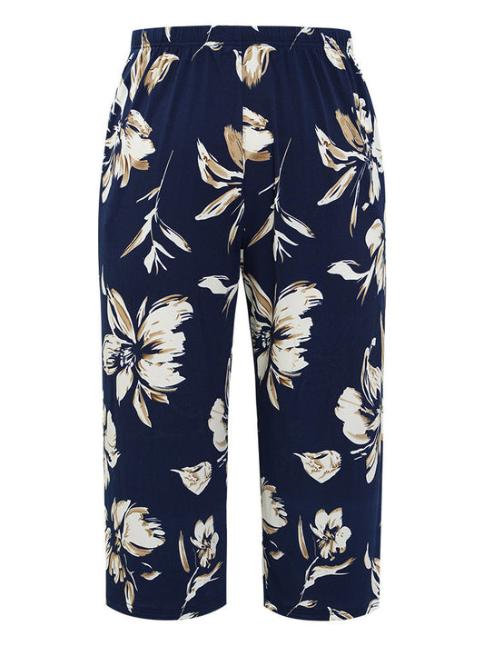 Floral Print Elastic Waist Pocket Sleep Pants