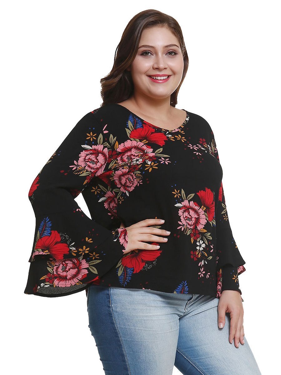 Floral Printed Flared Sleeve Blouse