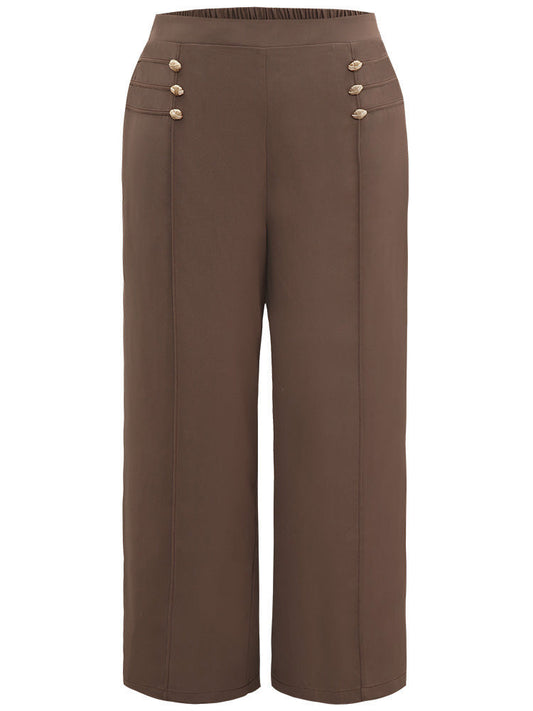 Static-Free Button Detail Seam Detail Elastic Waist Pants