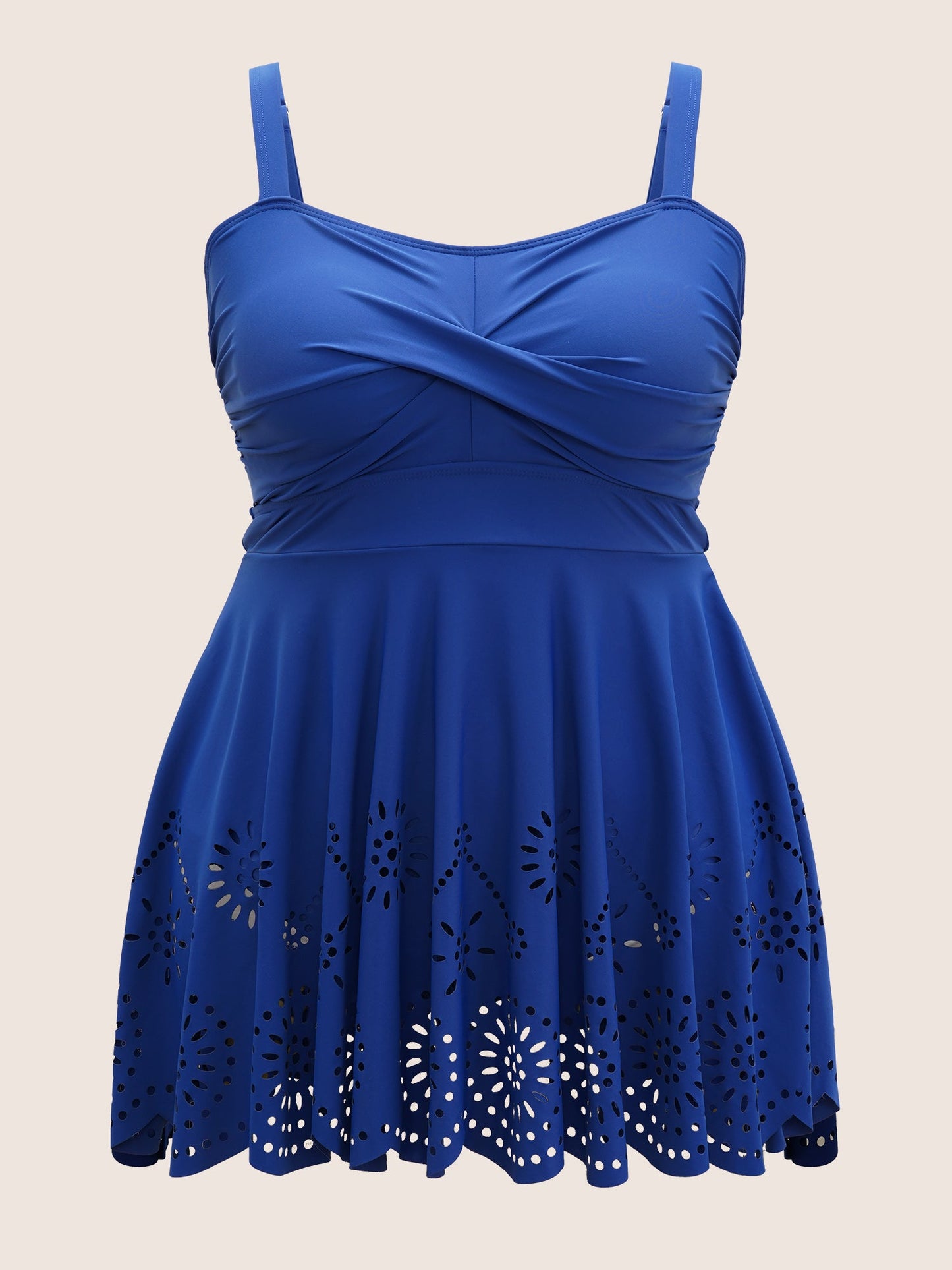 Plain Crossover Laser Cut Cami Swim Dress