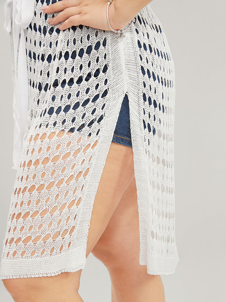 Plain Belted Cut Out Split Open Front Cardigan