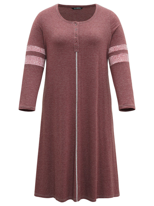 Supersoft Essentials Leopard Print Patchwork Stitch Pocket Button Up Split Hem Dress