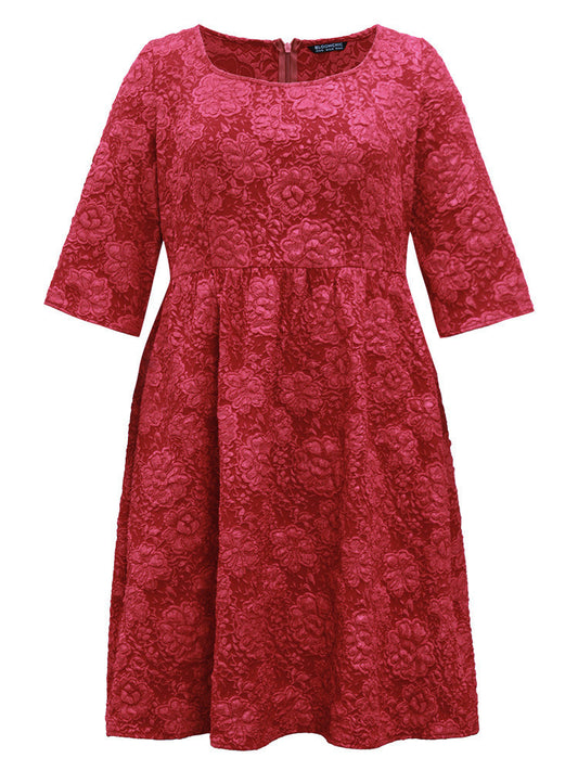 Plain Textured Square Neck Pocket Dress