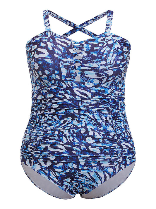 Leopard Print Ruched Crisscross Front One Piece Swimsuit