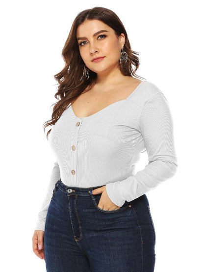 Button Up V-neck Knit Bodysuits