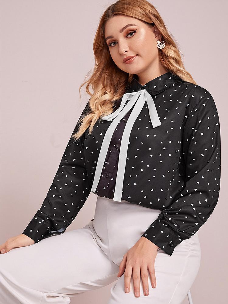 Heart Printed Bow Tie Lapel Shirt