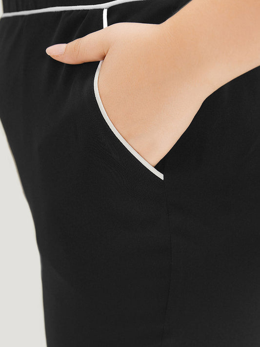 Two Tone Seam Detail Pocket Elastic Waist Pants