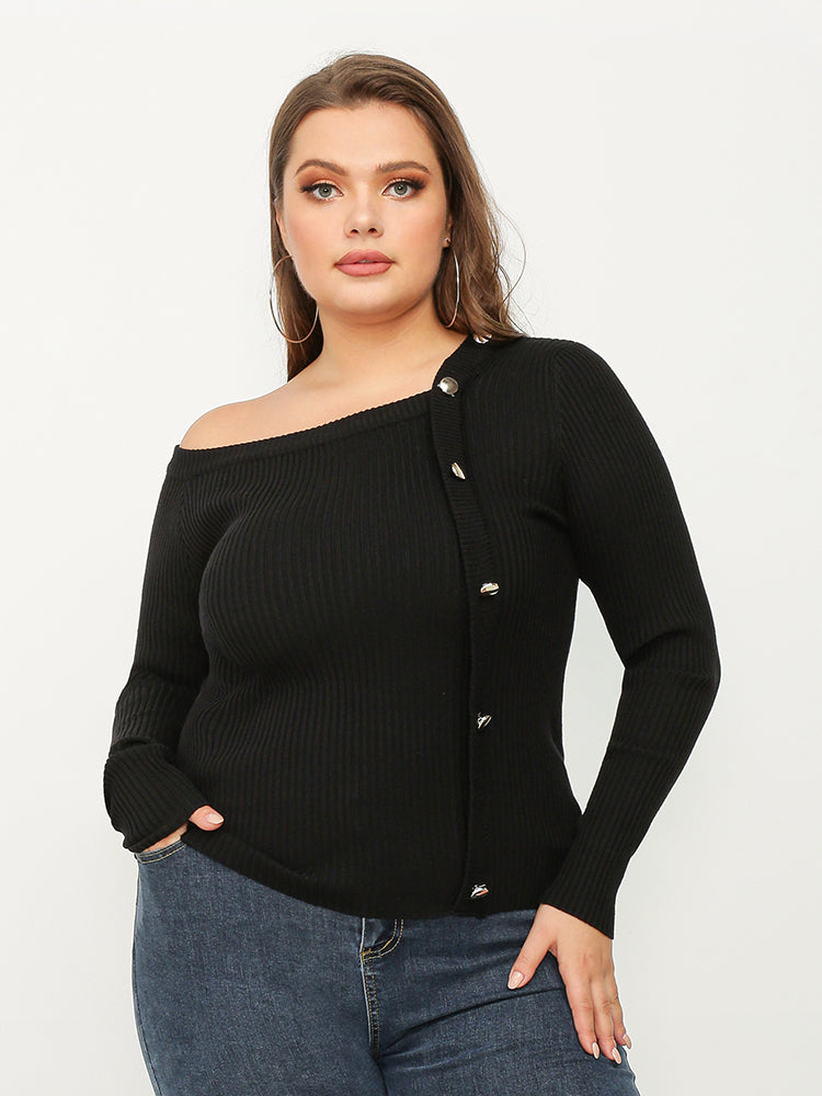Irregular Neck Cold Shoulder Sweater
