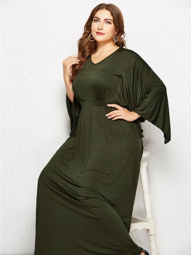Solid Color Bat Sleeve Maxi Dress