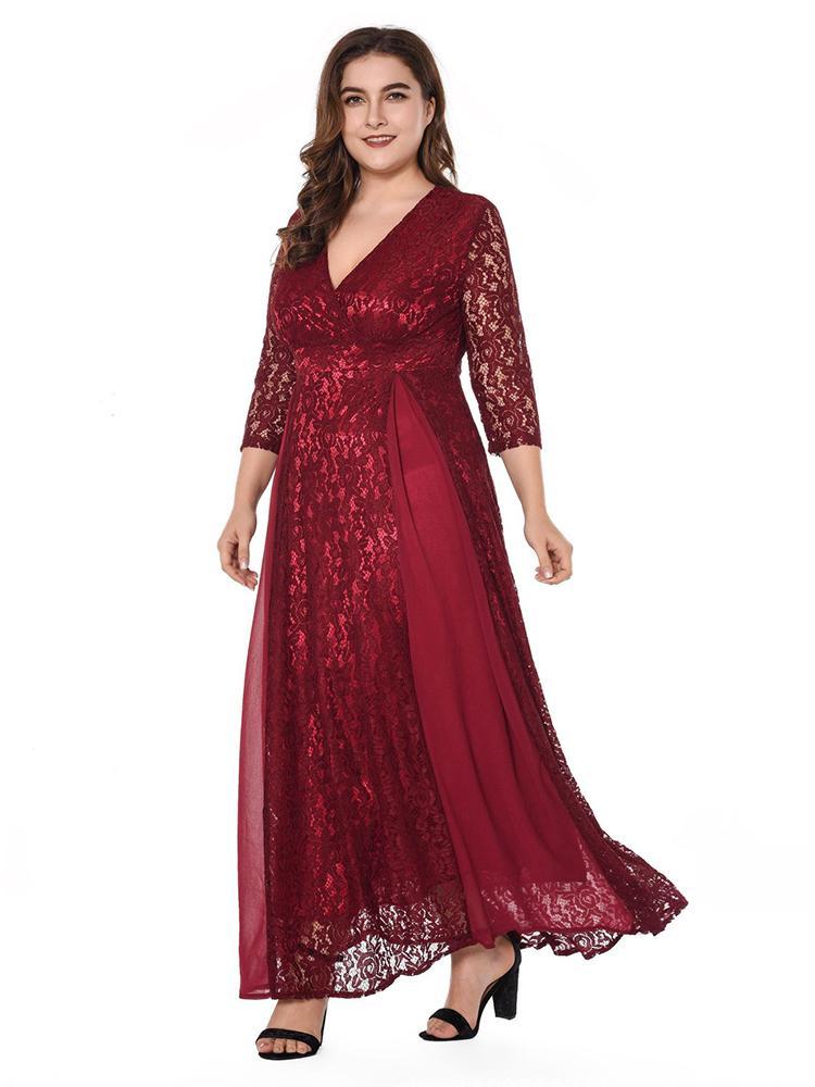 Lace V-neck Elegant Maxi Dress