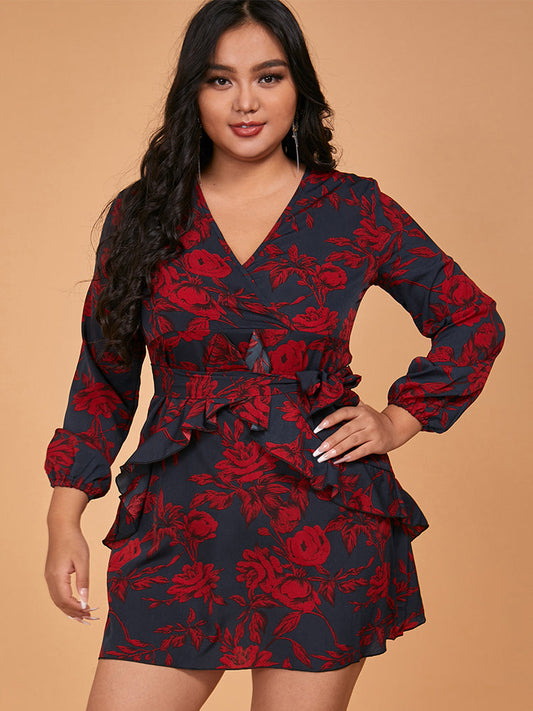 Floral Print Ruffles Tie Dress