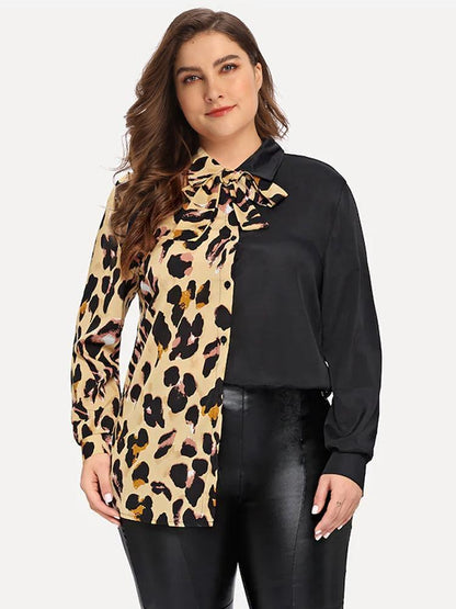 Leopard Patchwork Cravat Lapel Shirt