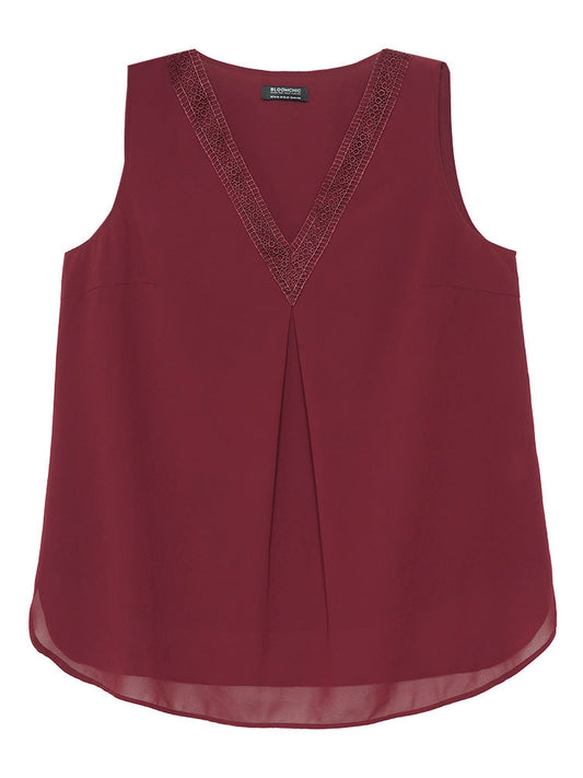 Solid Contrast Lace Plicated Detail Tank Top