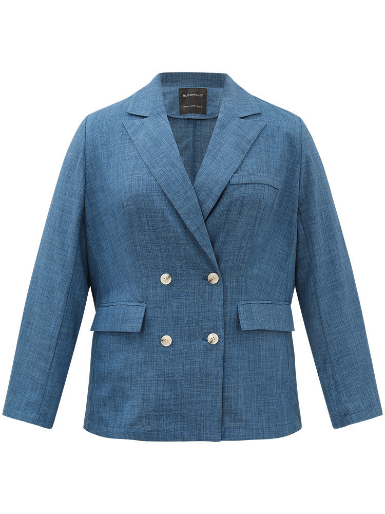 Solid Double Breasted Suit Collar Flap Pocket Blazer