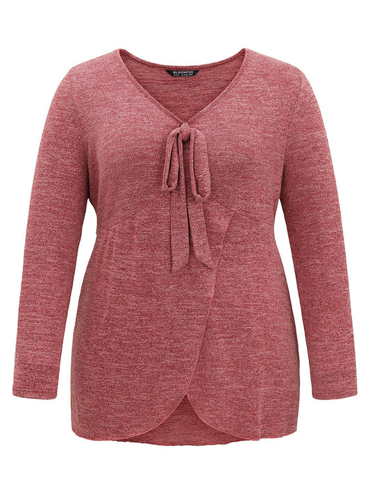 Solid Heather Bowknot Arc Hem Ties T-shirt