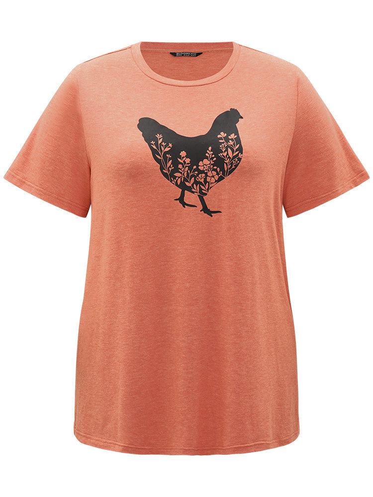 Animal & Plants Print Round Neck T-shirt