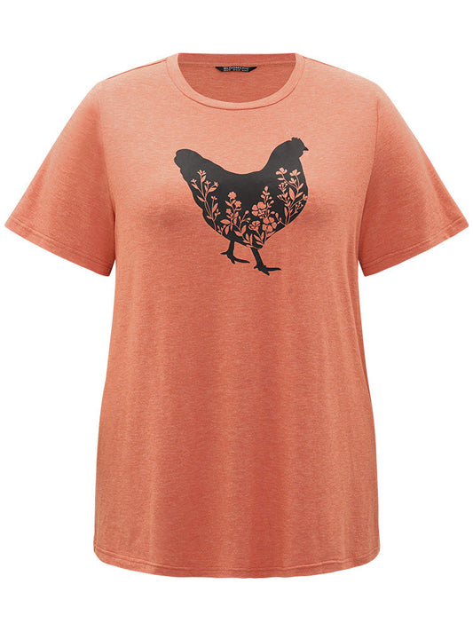 Animal & Plants Print Round Neck T-shirt