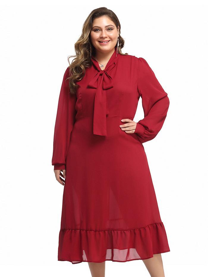 Bow Tie Ruffle Lantern Sleeve Maxi Dress