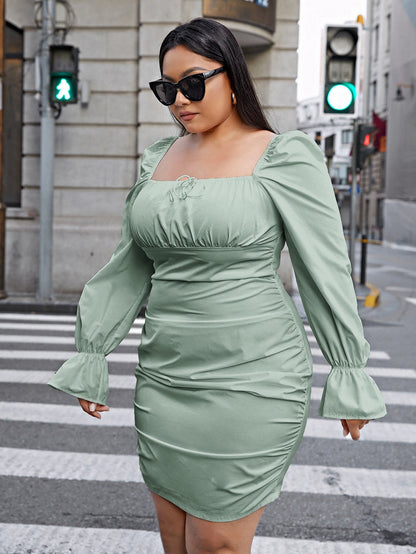 Flounce Sleeve Ruched Bust Dress