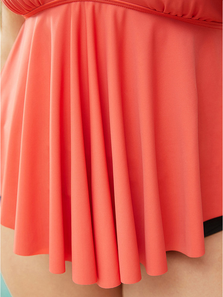 Solid Asymmetrical Hem A Line Tankini Top