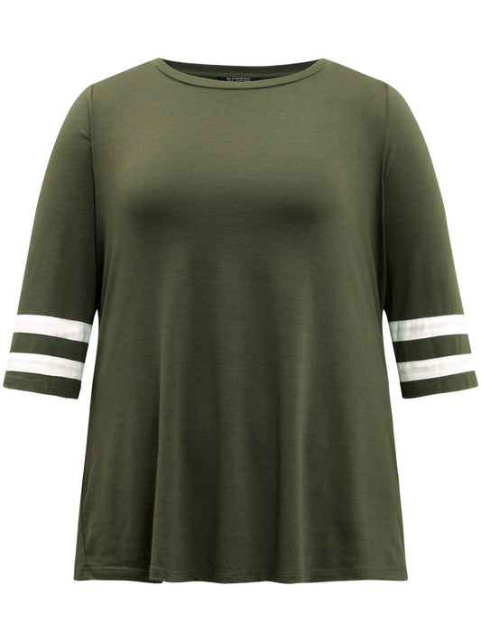 Two Tone Striped Crew Neck T-shirt