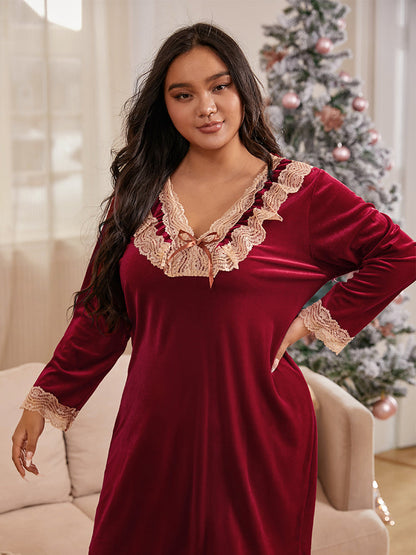 Contrast Lace Trim Bowknot Dress