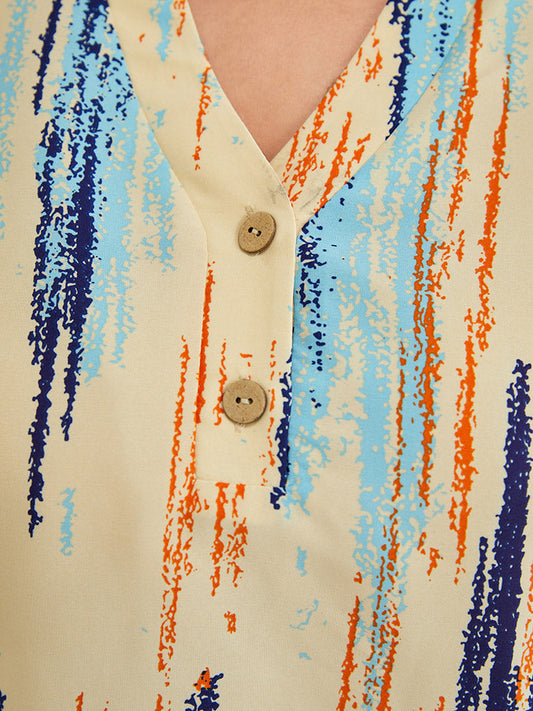 Tie Dye Notched Neck Button Up Blouse