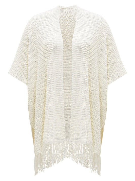 Solid Tassels Trim Geo Eyelet Cardigan