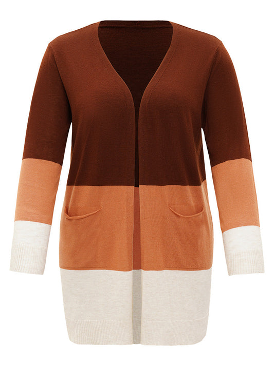 Supersoft Essentials Colorblock Contrast Pocket Open Front Cardigan
