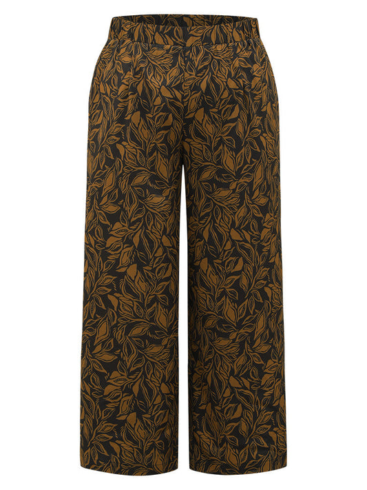 Silhouette Floral Print Elastic Waist Wide Leg Pants