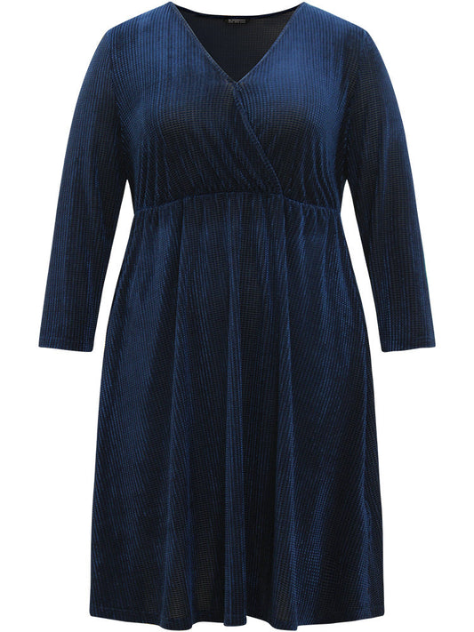 Plain Textured Velvet Ruffle Hem Dress