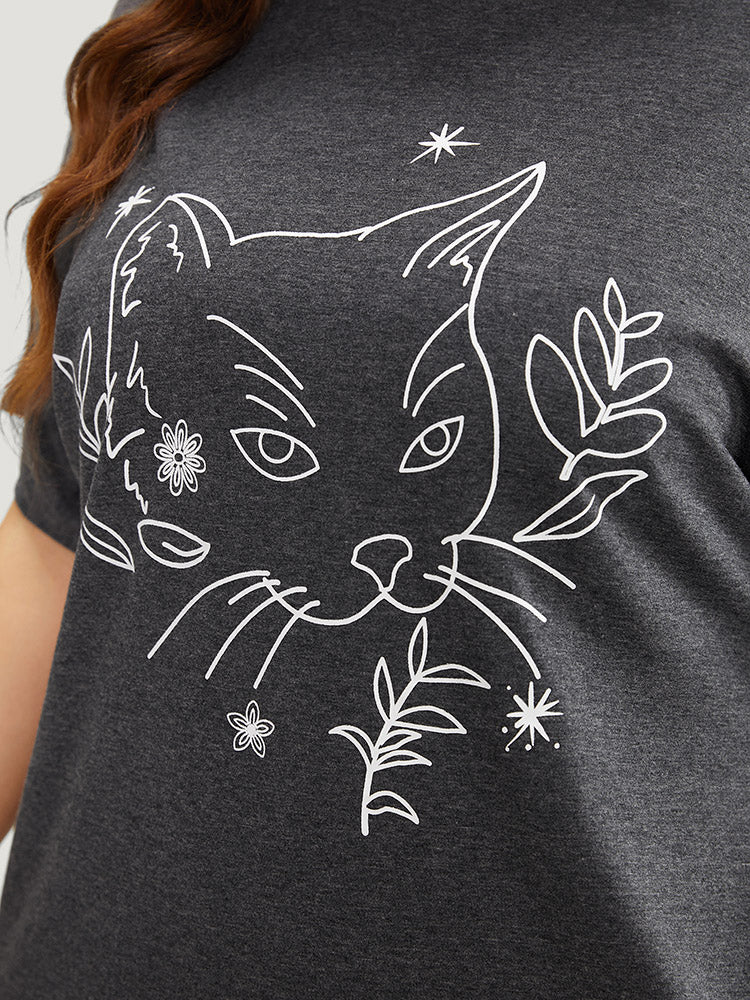 Cat Print Split Hem Pocket Dolman Sleeve Tee Dress