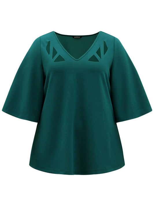 Solid Laser Cut Ruffle Sleeve T-shirt