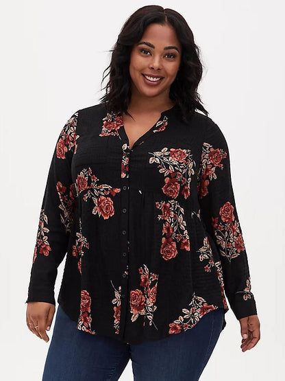Floral Printed Button Up Blouse