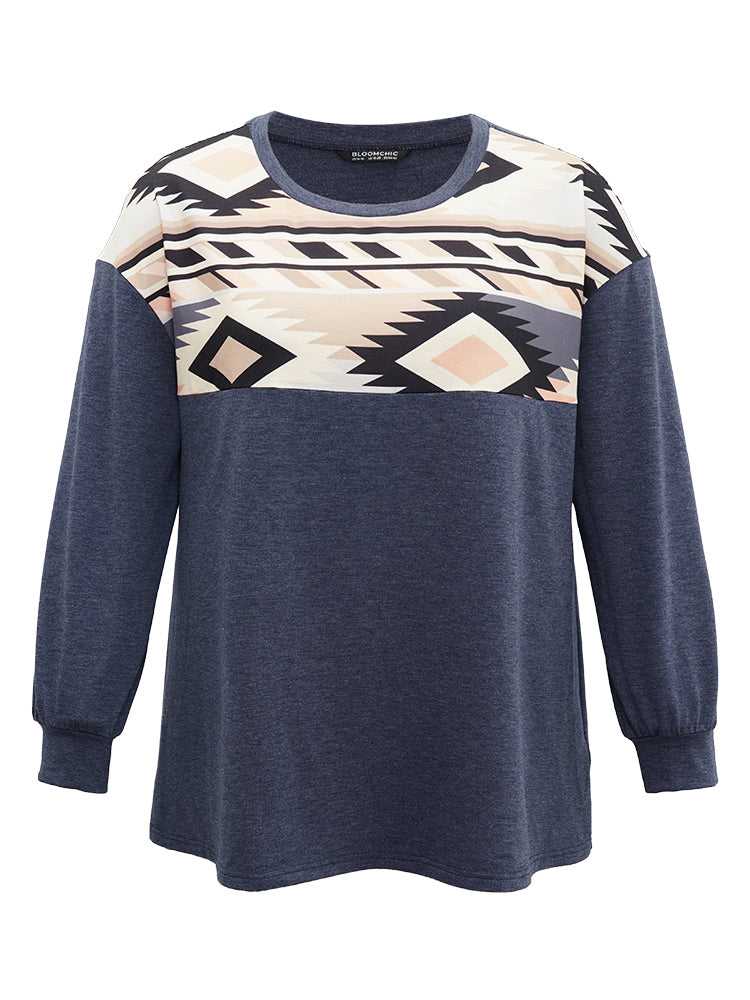 Bandana Geometric Print Patchwork Crew Neck Sweatshirt