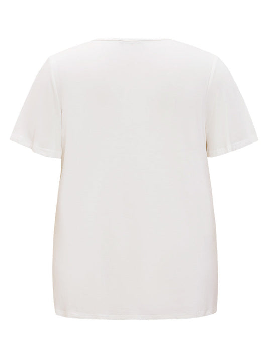 Floral Embroidered Ruffle Sleeve Keyhole Neck T-shirt