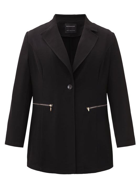 Lapel Collar Zipper Button Up Blazer