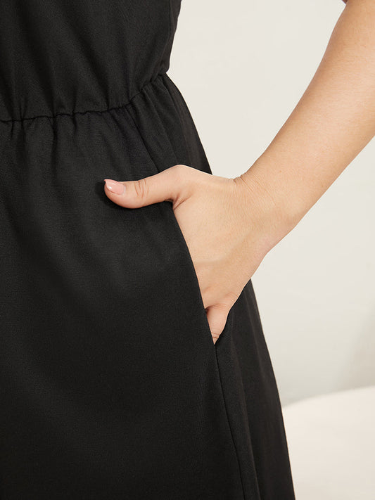 Solid Wrap Lace Trim Pocket Ruffles Cami Night Dress