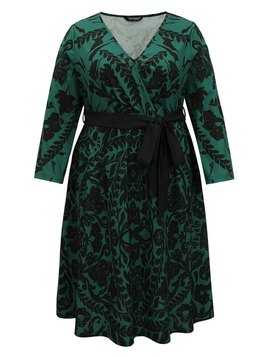Silhouette Floral Print Belted Wrap Dress