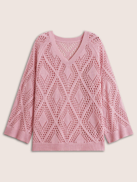 Geometric Hollow Out Bell Sleeve Pullover