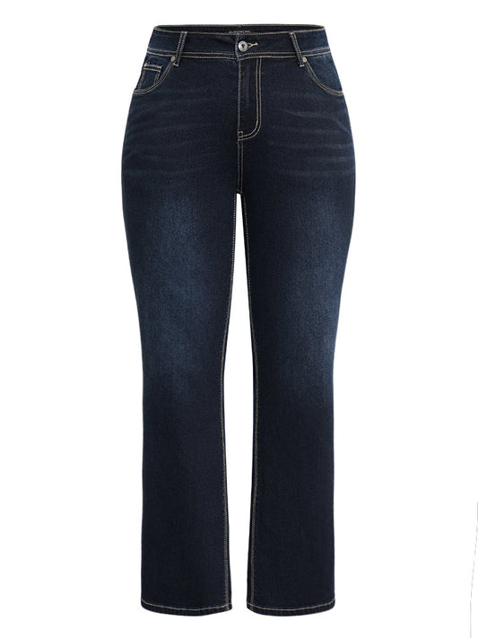 Vintage Contrast Seam Straight Leg Jeans