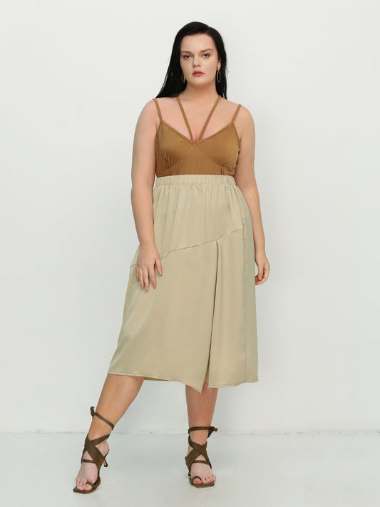 Irregular Hem Elastic Waist Skirt