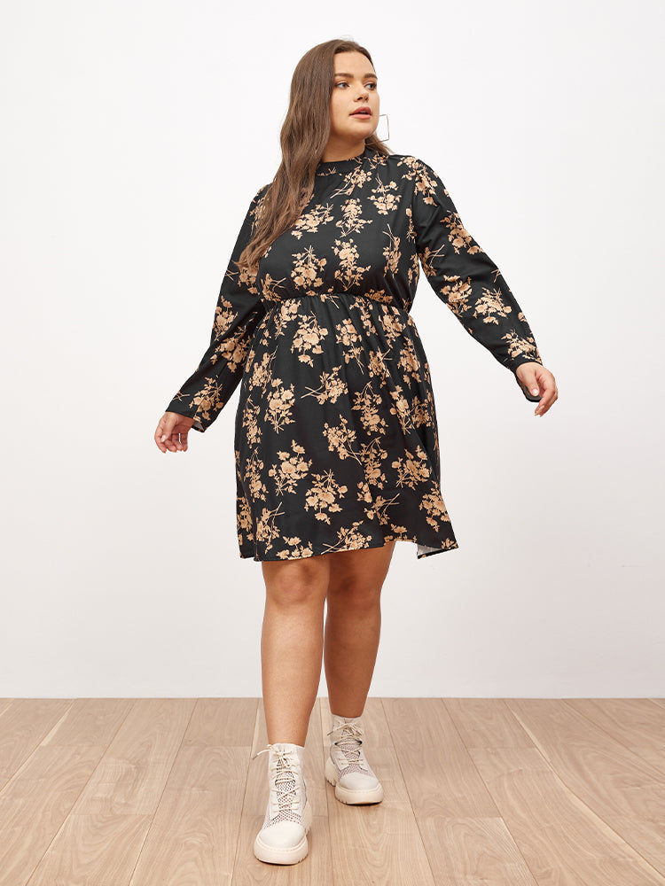 Turtleneck Long Sleeve Floral Dress