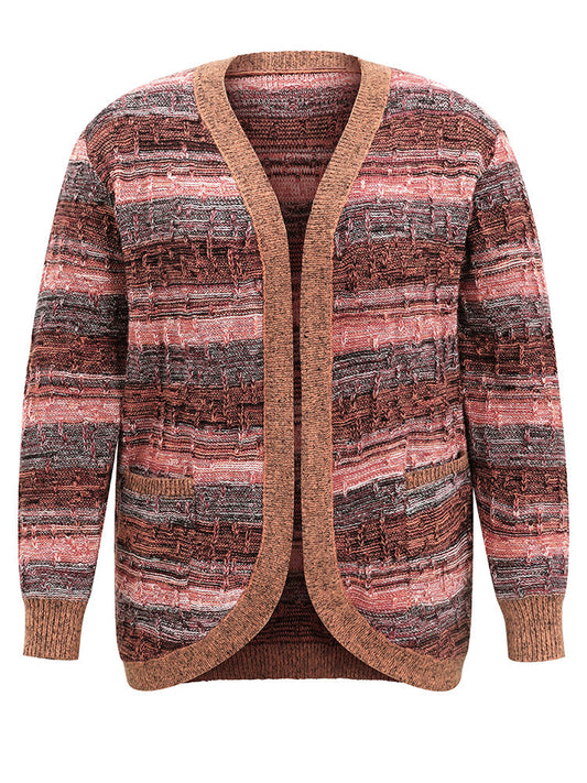 Contrast Heather Pocket Arc Hem Cardigan