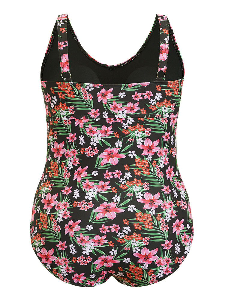 Tropical  Ruched Twist Sculpt Waist One Piece Swimsuit