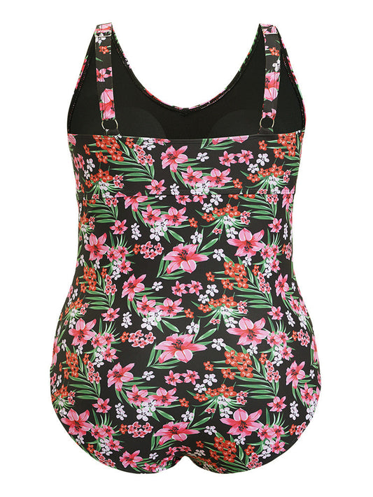 Tropical  Ruched Twist Sculpt Waist One Piece Swimsuit