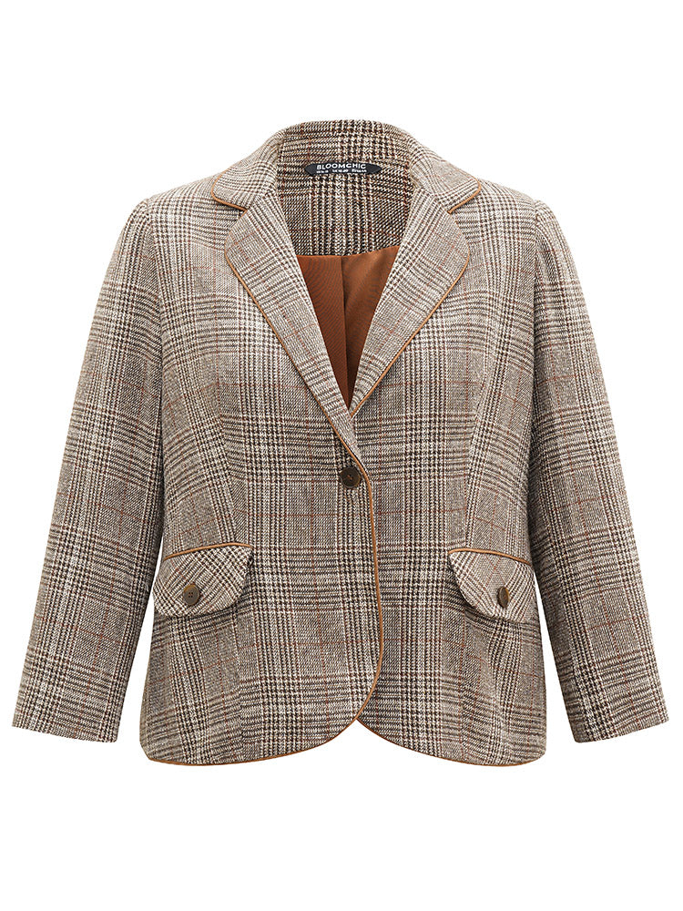 Plaid Suit Collar Flap Pocket Blazer
